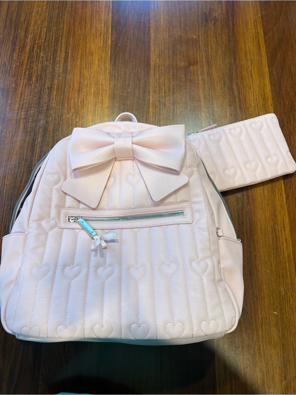 Betsey Johnson Pink Quilted Bow Backpack with Matching Pouch